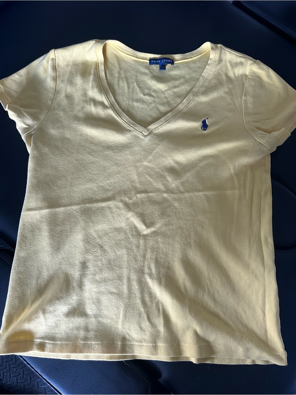 Ralph Lauren Pale Yellow V-Neck Tee with Navy Pony
